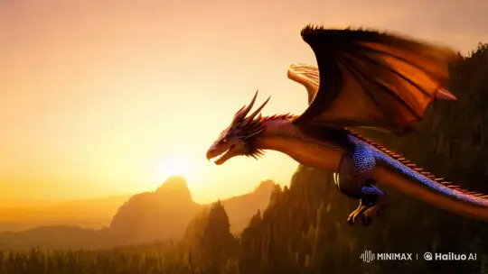 Dragon Flight Over Twilight Mountains in Majestic Sunset – AI Generated Video | Hailuo AI