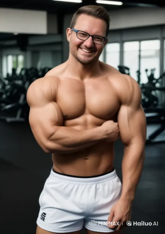 Confident Man Showcasing Muscles in Gym Setting – AI Generated Video | Hailuo AI