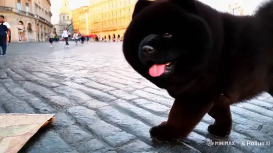 Chow Chow Embarks on Urban Adventure with Mysterious Map – AI Generated Video | Hailuo AI