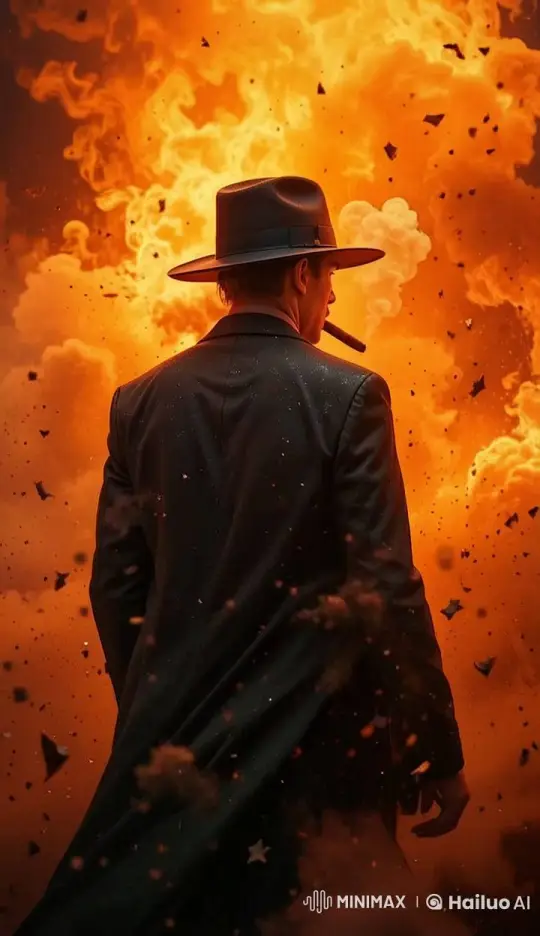 Man in Wide-Brimmed Hat Amidst Fiery Explosion – AI Generated Video | Hailuo AI