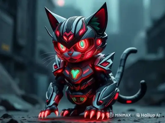 Cyberpunk Cat: Neon Armor in a Hazy Night City – AI Generated Video | Hailuo AI