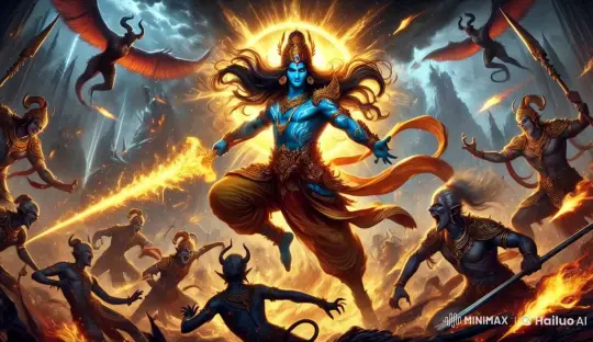 Kalki Battles in Divine Radiance on Chaotic Battlefield – AI Generated Video | Hailuo AI