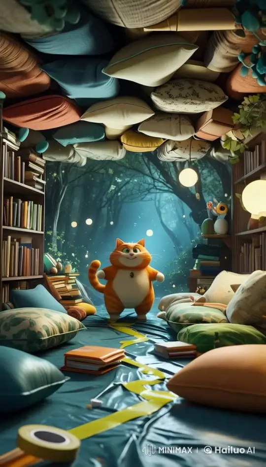 Curious Orange Cat Explores Whimsical Forest Room – AI Generated Video | Hailuo AI