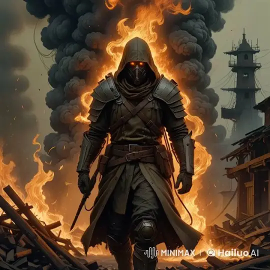 Armored Figure Walks Through Destruction in Live2D Animation – AI Generated Video | Hailuo AI