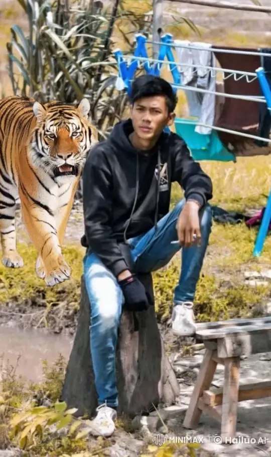 Young Man and Tiger Walk Together in Nature – AI Generated Video | Hailuo AI