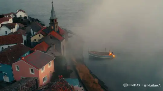 Misty Morning in a Seaside Village – AI Generated Video | Hailuo AI