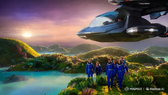 Futuristic Crew Explores Alien Planet's Serene Beauty – AI Generated Video | Hailuo AI
