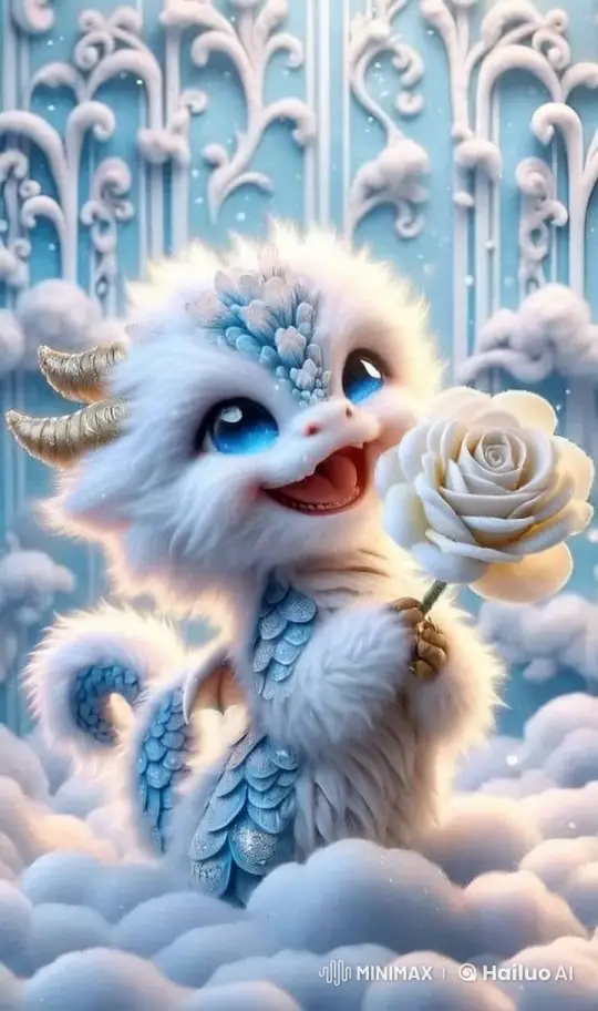 Enchanted Dragon Adores Rose Amidst Magical Clouds – AI Generated Video | Hailuo AI