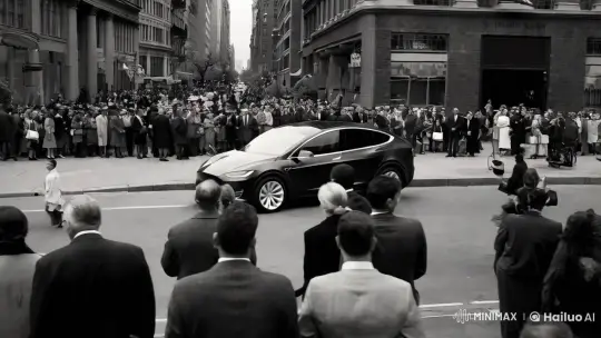 Vintage City Meets Futuristic Tesla in 1957 Film Clip – AI Generated Video | Hailuo AI