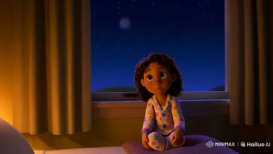 Curious Girl Marvels at Night Sky in Pixar Animation – AI Generated Video | Hailuo AI