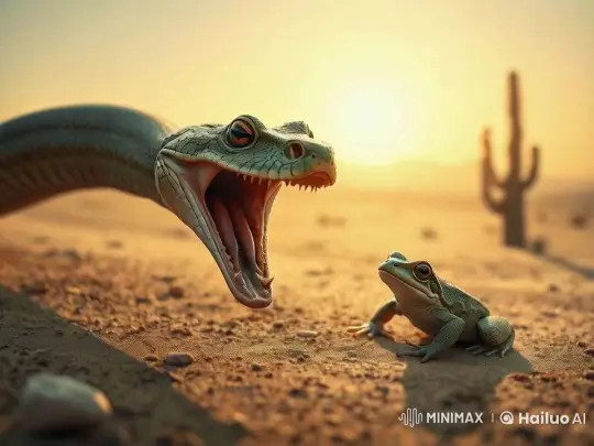 Desert Tension: Snake and Frog at Sunset – AI Generated Video | Hailuo AI