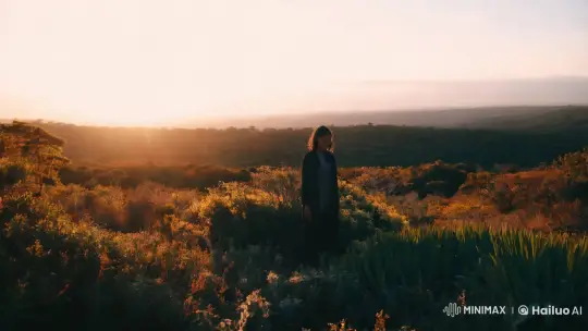 Dawn's Grace: Silhouetted Figure in Serene Landscape – AI Generated Video | Hailuo AI