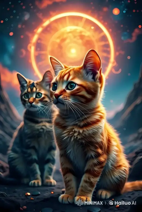 Surreal Cosmic Scene with Enchanting European Shorthair Cats – AI Generated Video | Hailuo AI