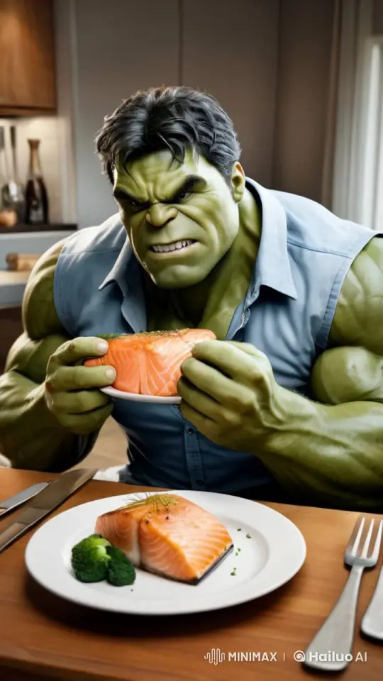 Hulk Relishes Meal in Animated Live2D Setting – AI Generated Video | Hailuo AI
