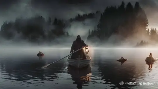 Mist-Lake: Hooded Figure Rows Through Enchanted Forest – AI Generated Video | Hailuo AI