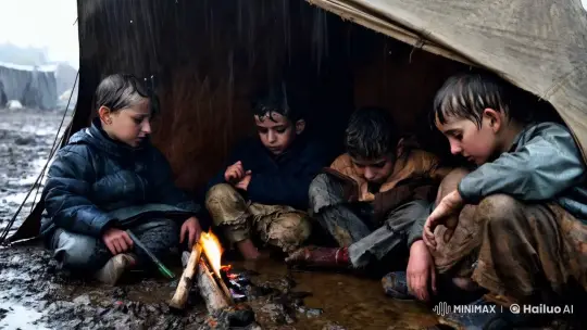 Gaza Children's Struggle in Winter's Cold and Rain – AI Generated Video | Hailuo AI