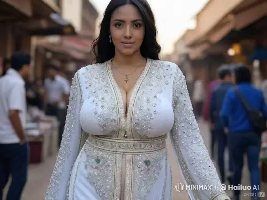 Woman in Ornate Dress Walks Through Bustling Market at Dusk – AI Generated Video | Hailuo AI