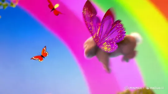 Magical Park Chase: Bunnies and Butterflies in Colorful Pursuit – AI Generated Video | Hailuo AI