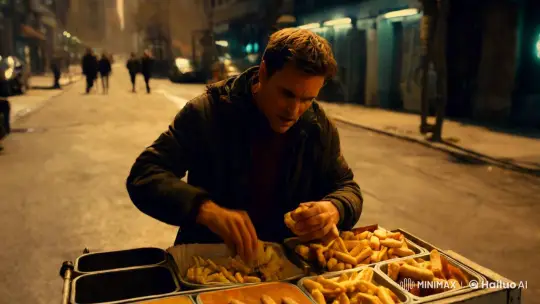 Urban Street Vendor Faces Chaos with Animals – AI Generated Video | Hailuo AI