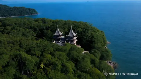 Aerial View of Remote Island with Mansion - Day – AI Generated Video | Hailuo AI