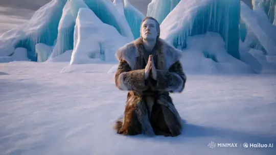 Iceman Prays Amidst Monsters and Celestial Angels – AI Generated Video | Hailuo AI