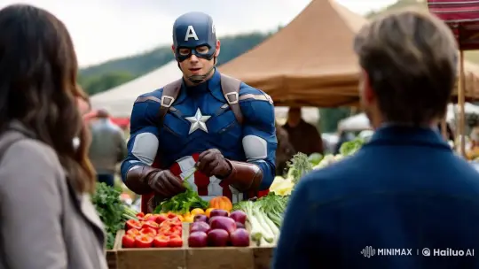 Captain America at the Farmer's Market – AI Generated Video | Hailuo AI