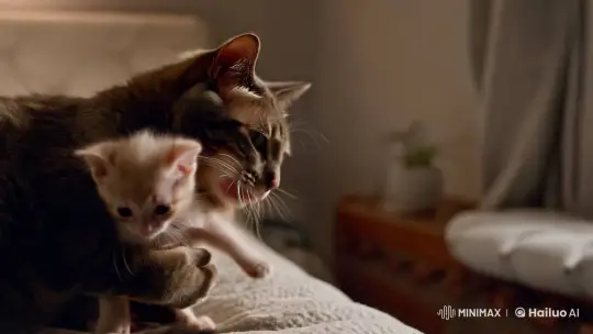 Mother Cat Tenderly Transports Her Vulnerable Kitten – AI Generated Video | Hailuo AI