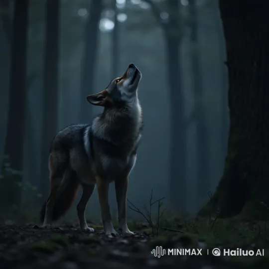 Misty Forest: Alert Wolf Amidst Foggy Serenity – AI Generated Video | Hailuo AI