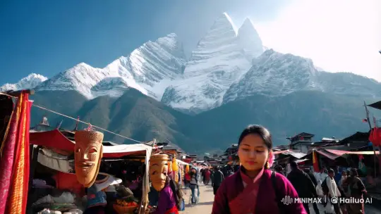 Nepalese Market and Himalayas: A Journey Through Culture and Nature – AI Generated Video | Hailuo AI