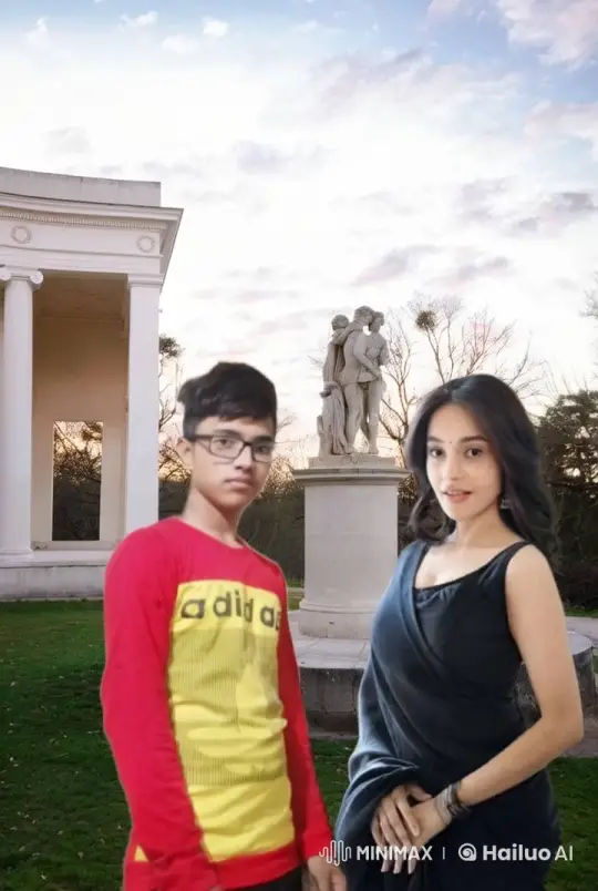 Young Couple's Romantic Embrace by a Statue – AI Generated Video | Hailuo AI