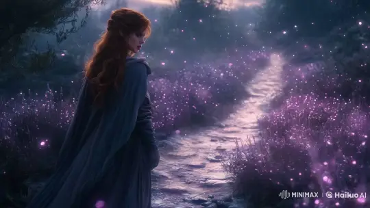 Mystical Path: Woman and Glowing Fireflies in Serene Enchantment – AI Generated Video | Hailuo AI