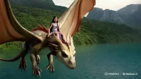 Dragon and Elven Girl Over Serene Mountain Lake – AI Generated Video | Hailuo AI