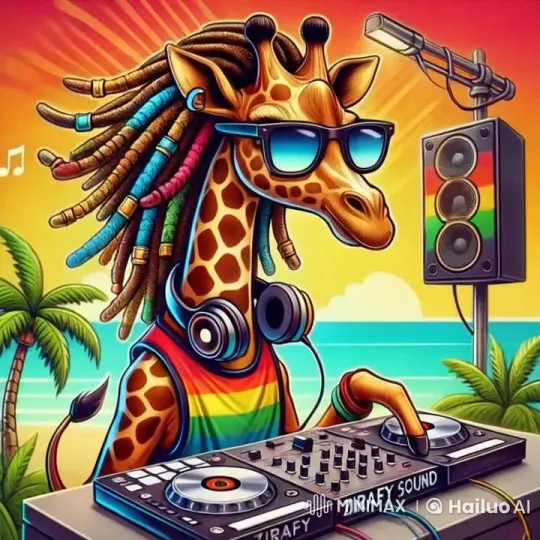 Colorful Giraffe DJing on a Sunny Beach – AI Generated Video | Hailuo AI