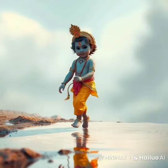 Deity-Like Child Glides by Water's Edge in Peaceful Landscape – AI Generated Video | Hailuo AI