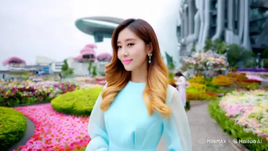 Elegant Woman Showcased in Whimsical Pastel Dress – AI Generated Video | Hailuo AI