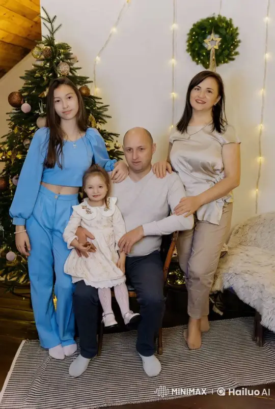 Family Enjoying Christmas Tree with Subtle Lights – AI Generated Video | Hailuo AI