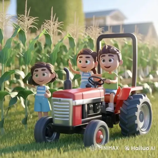 Animated Joyful Farm Scene with Characters in Cornfield – AI Generated Video | Hailuo AI