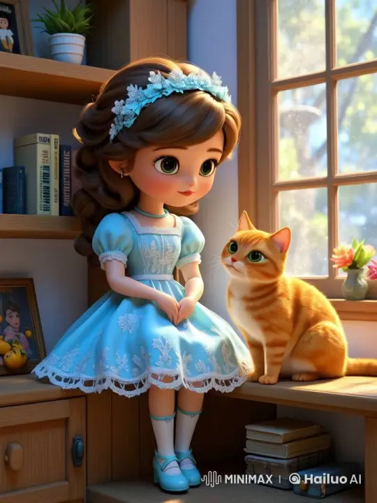 Old Doll and Cat Share a Cozy Moment in Sunlit Room – AI Generated Video | Hailuo AI