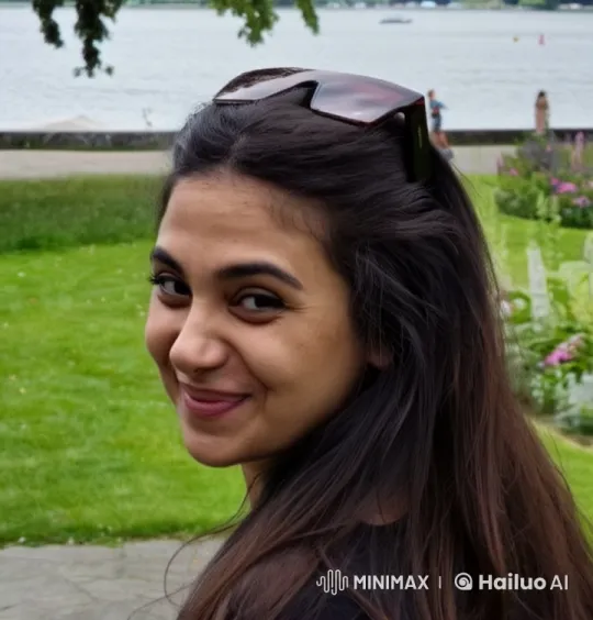 Woman in Red Lace Lingerie Smiles in Park Setting – AI Generated Video | Hailuo AI