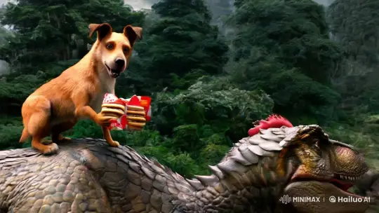 Dog Rides Dinosaur, Transforms into Giant Chicken – AI Generated Video | Hailuo AI