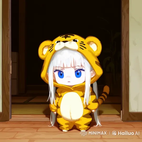 Chibi in Yellow Tiger Onesie Explores Japanese Doorway – AI Generated Video | Hailuo AI