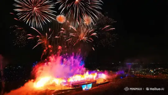 Record-Breaking Laser Show and Fireworks Spectacle Captured by FPV Drone – AI Generated Video | Hailuo AI