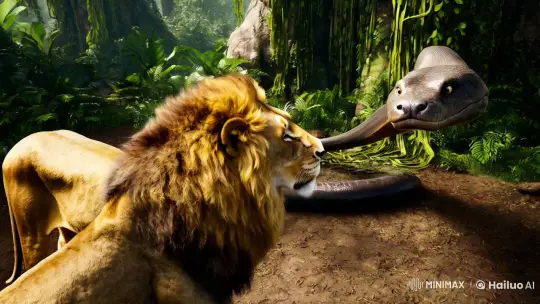 Majestic Lion vs. Formidable Anaconda in Amazon Drama – AI Generated Video | Hailuo AI