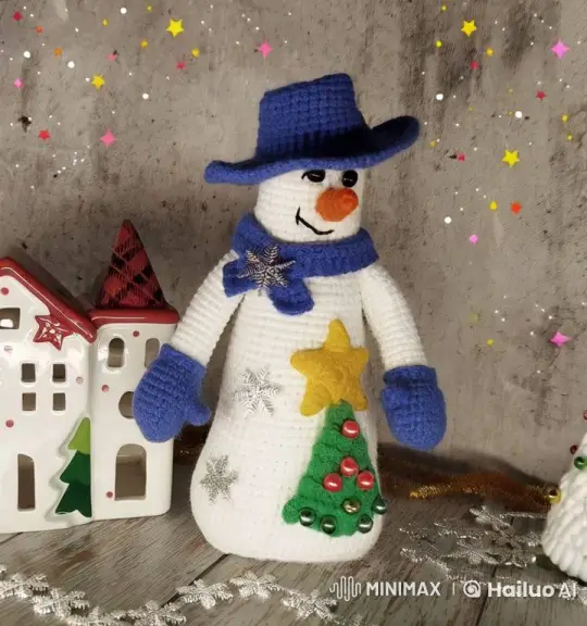 Crocheted Snowman Dances with Joy Amidst Festive Sparkles – AI Generated Video | Hailuo AI