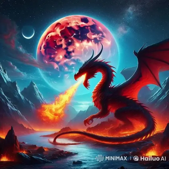 Red Dragon on Fiery Lava Planet in Live2D Animation – AI Generated Video | Hailuo AI