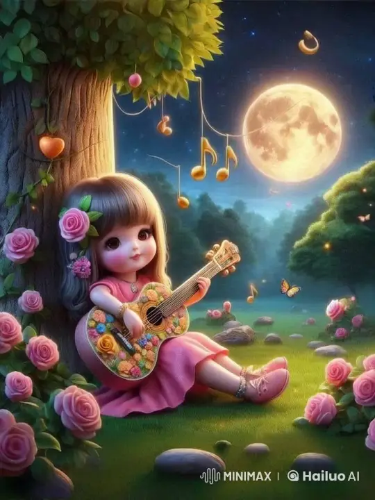 Doll Plays Lullaby in Enchanted Forest Moonlight – AI Generated Video | Hailuo AI