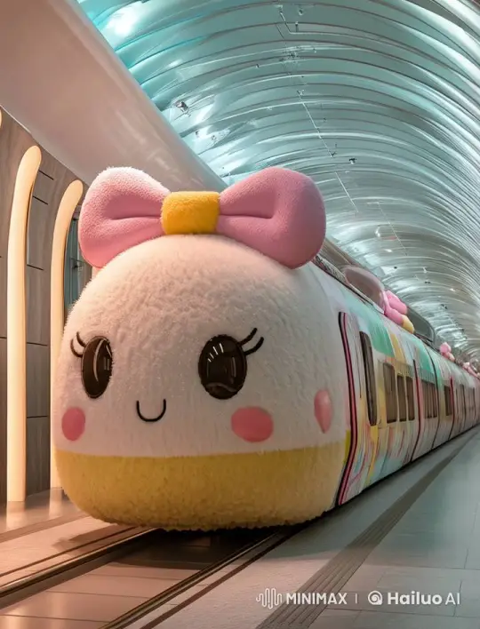Cute Kawaii Train Glides Through Futuristic Station – AI Generated Video | Hailuo AI