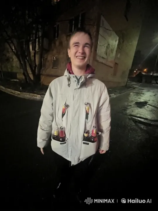 Young Man Reveals Physique on Dark Street at Night – AI Generated Video | Hailuo AI