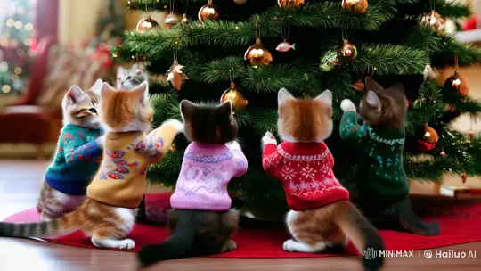 Adorable Kittens Decorate a 8K Christmas Tree in RAW – AI Generated Video | Hailuo AI