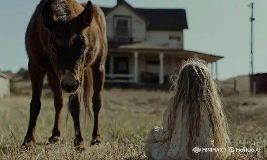 Donkey Gently Nuzzles Girl in Pastoral Scene – AI Generated Video | Hailuo AI